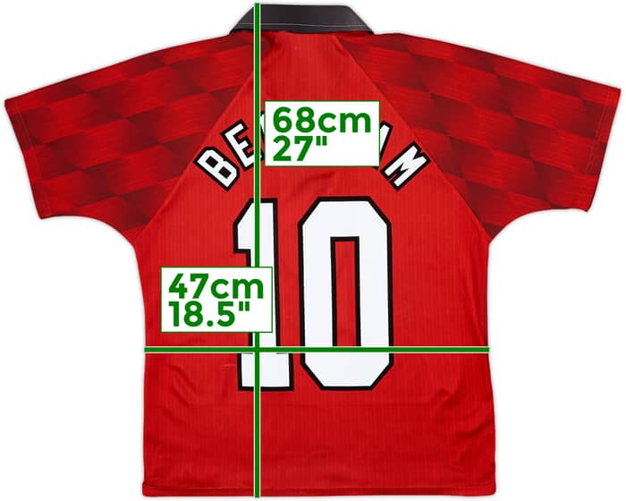 1996-98 Manchester United Home Shirt Beckham #10 - 8/10 - (Y)