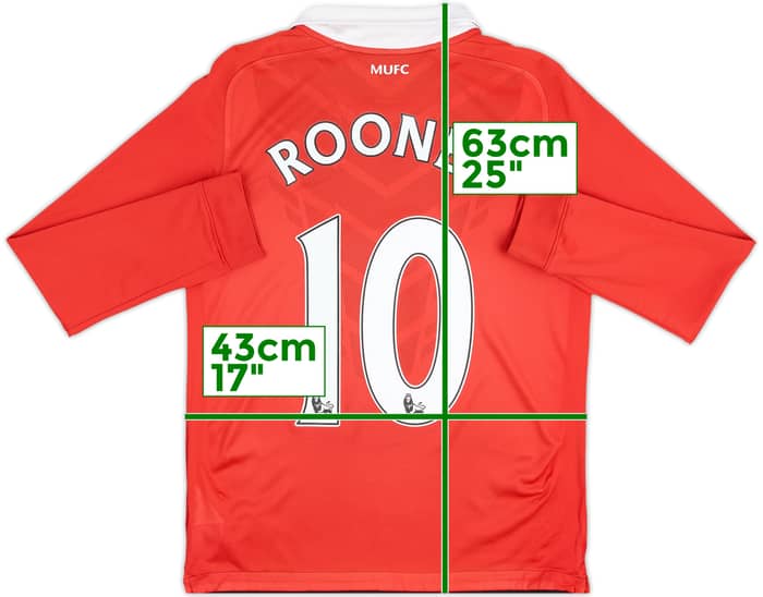 2010-11 Manchester United Home L/S Shirt Rooney #10 - 8/10 - (12-13 Years)