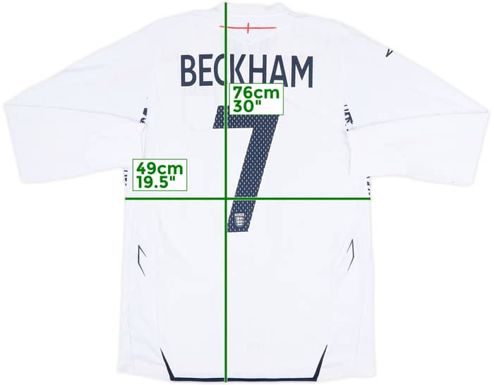 2007-09 England Home L/S Shirt Beckham #7 - 7/10 - (M)