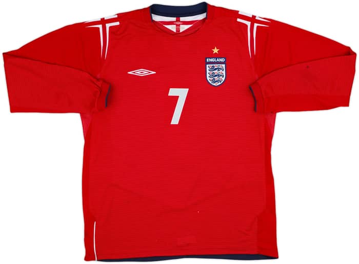 2004-06 England Away L/S Shirt Beckham #7 - 7/10 - (L)