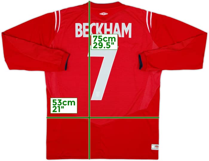 2004-06 England Away L/S Shirt Beckham #7 - 7/10 - (L)