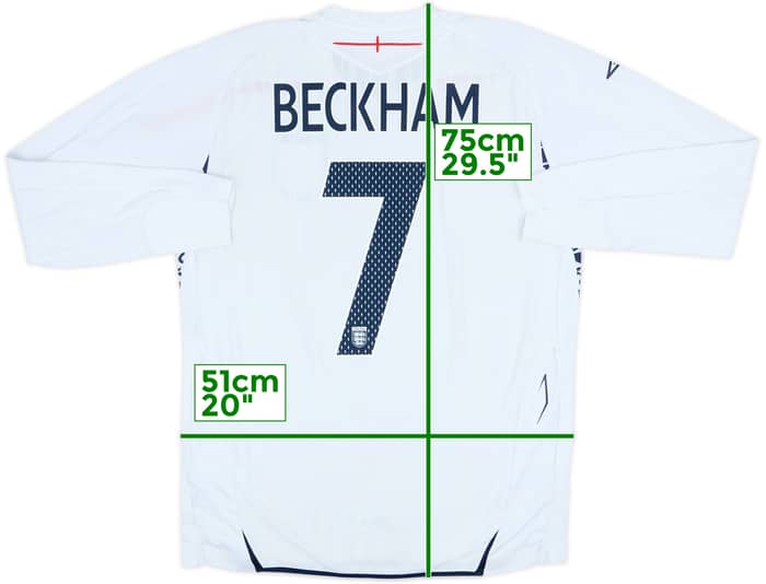 2007-09 England Home L/S Shirt Beckham #7 - 8/10 - (M)