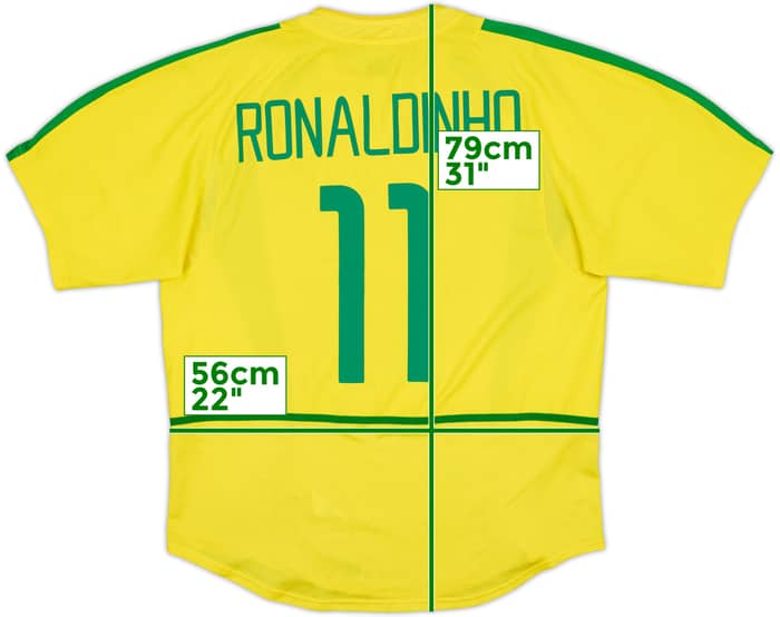 2002-04 Brazil Home Shirt Ronaldinho #11 - 8/10 - (L)
