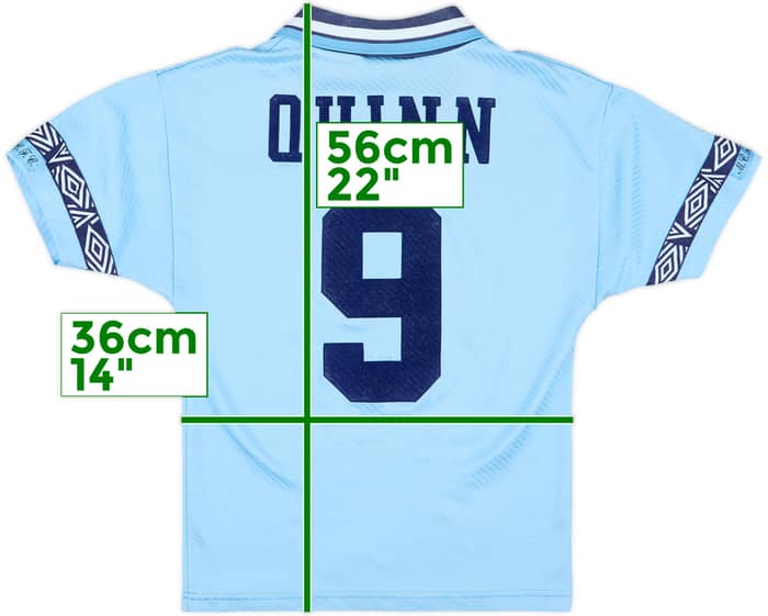 1993-95 Manchester City Home Shirt Quinn #9 - 8/10 - (S.Boys)