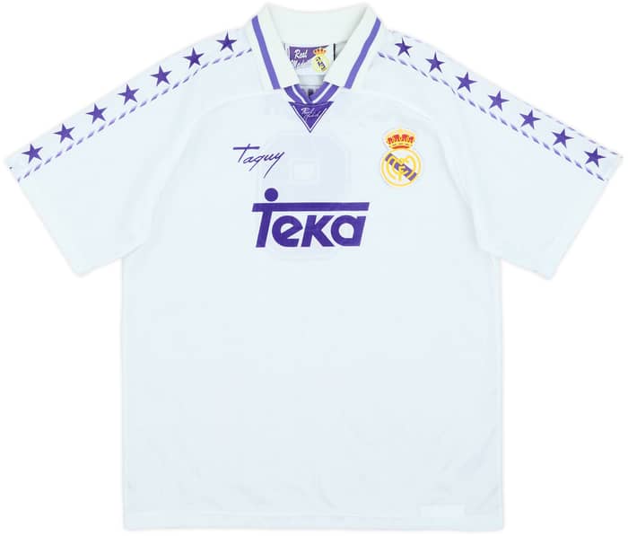 1996-97 Real Madrid Taquy Home Shirt Suker #9 - 9/10 - (XL.Boys)