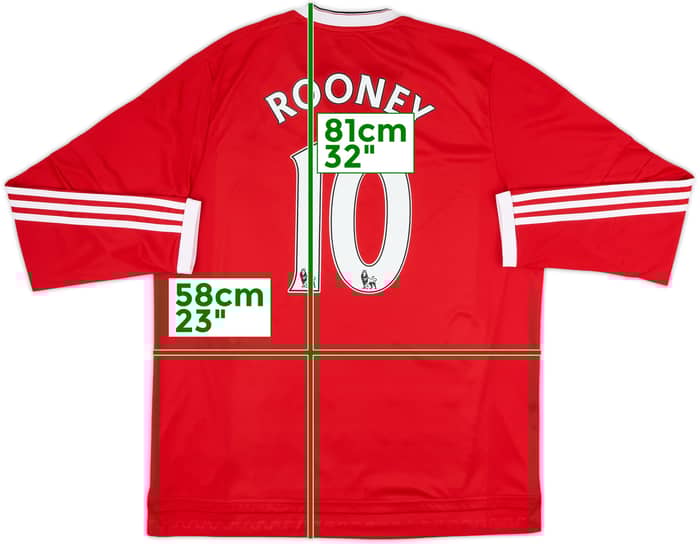 2015-16 Manchester United Home L/S Shirt Rooney #10 - 8/10 - (XL)