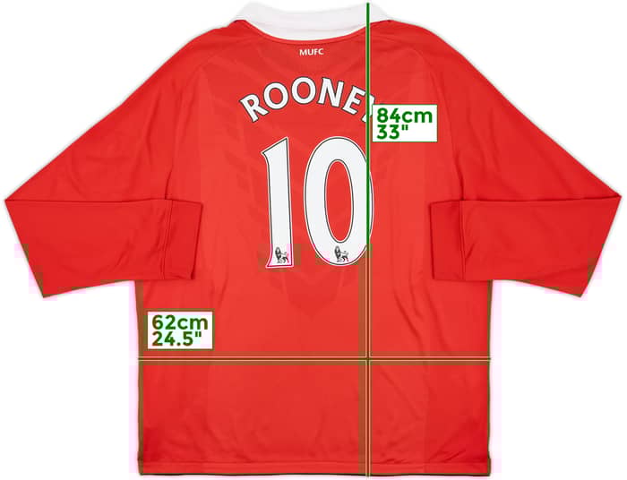 2010-11 Manchester United Home L/S Shirt Rooney #10 - 8/10 - (XXL)