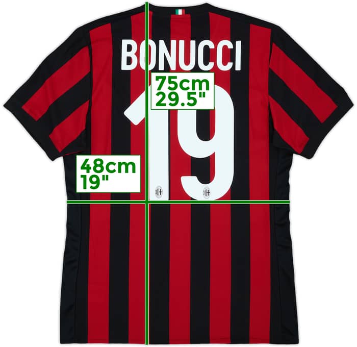 2017-18 AC Milan Home Shirt Bonucci #19 - 6/10 - (M)