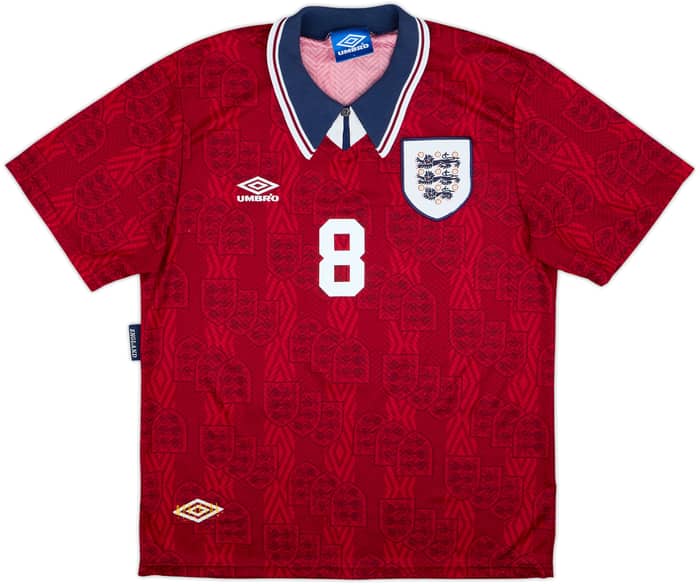 1993-95 England Away Shirt Gascoigne #8 - 8/10 - (L)