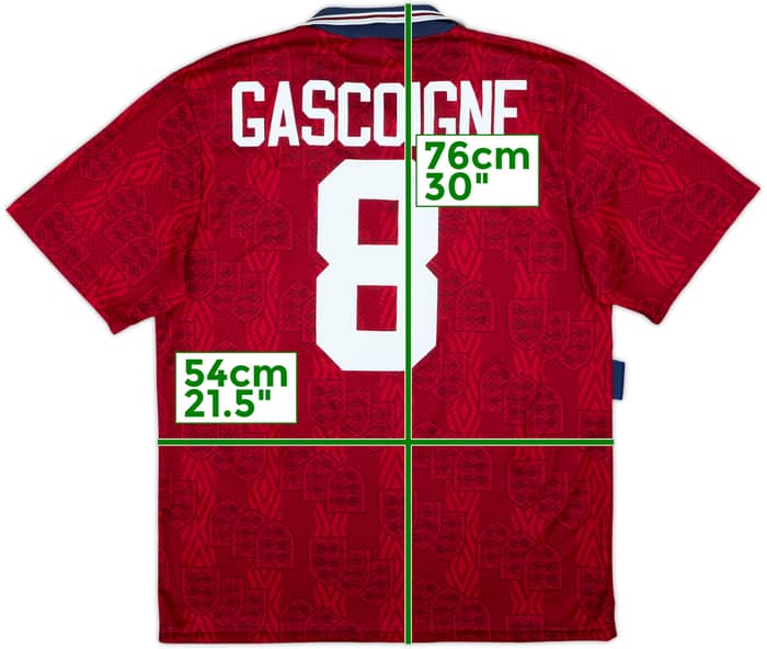 1993-95 England Away Shirt Gascoigne #8 - 8/10 - (L)
