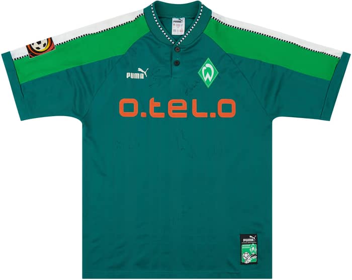 1997-98 Werder Bremen Match Issue Squad Signed Home Shirt Bode #17