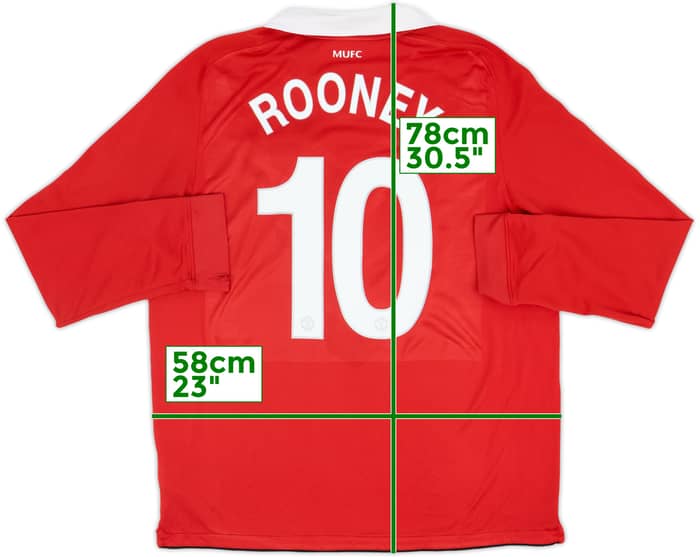 2010-11 Manchester United Home L/S Shirt Rooney #10 - 6/10 - (XL)