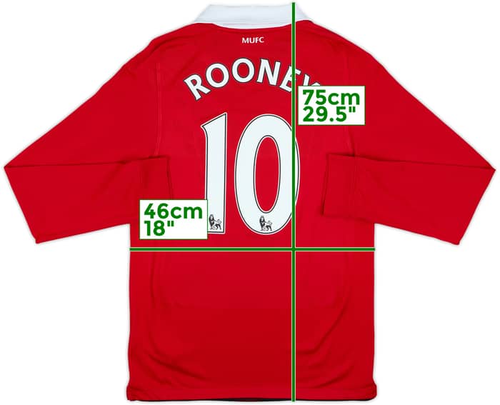 2010-11 Manchester United Home L/S Shirt Rooney #10 - 6/10 - (S)