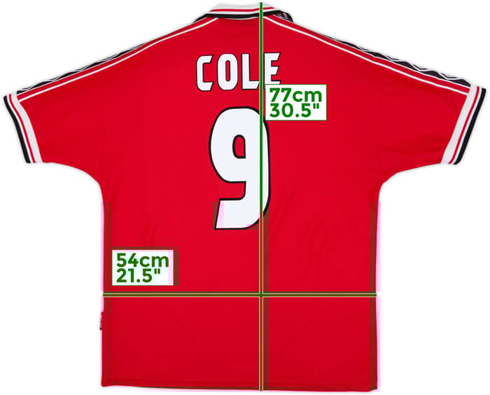 1998-00 Manchester United Home Shirt Cole #9 - 8/10 - (L)