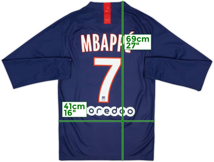 2019-20 Paris Saint-Germain Home L/S Shirt Mbappe #7 - 9/10 - (XS)