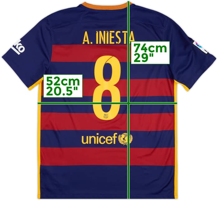 2015-16 Barcelona Home Shirt Iniesta #8 - 9/10 - (L)