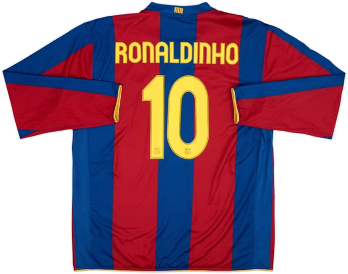 2007-08 Barcelona Home L/S Shirt Ronaldinho #10 - 10/10 - (XXL)