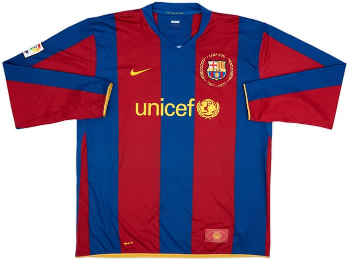 2007-08 Barcelona Home L/S Shirt Ronaldinho #10 - 10/10 - (XXL)