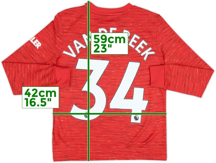 2020-21 Manchester United Home L/S Shirt Van De Beek #34 - 8/10 - (M.Boys)