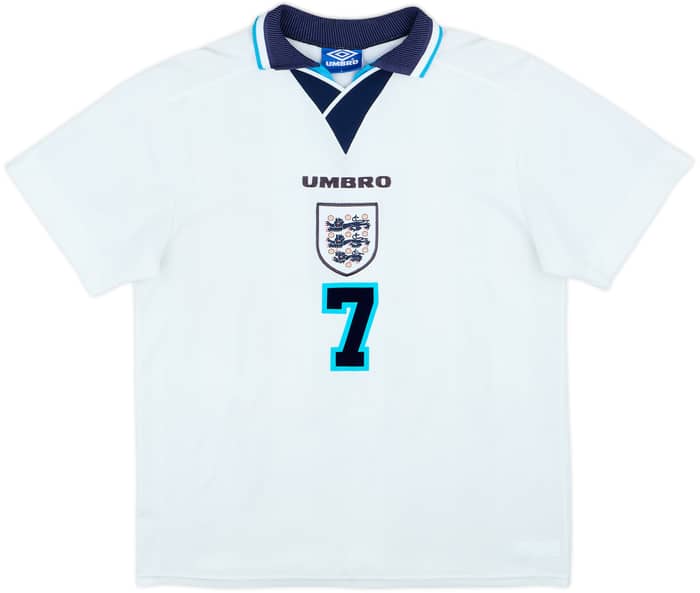 1995-97 England Home Shirt Beckham #7 - 6/10 - (L)