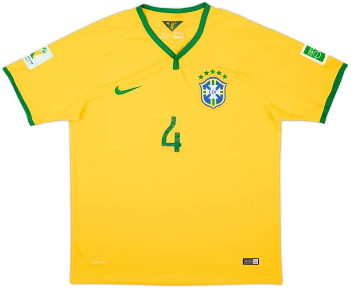 2014-15 Brazil Home Shirt David Luiz #4 - 8/10 - (XL)