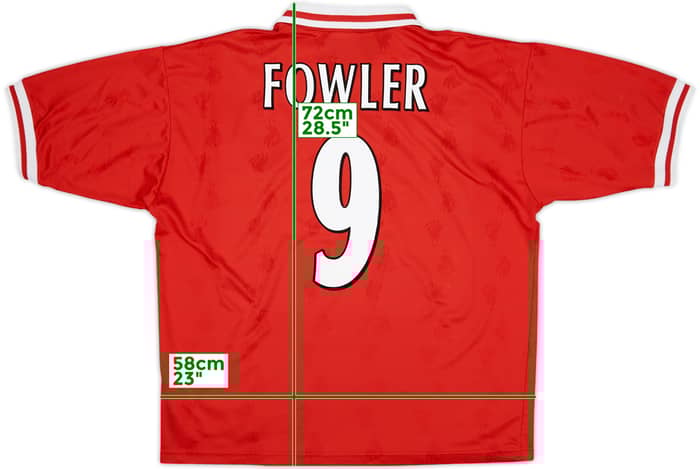 1996-98 Liverpool Home Shirt Fowler #9 - 7/10 - (XL)