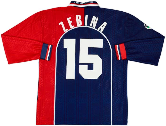 1998-99 Cagliari Match Issue Home L/S Shirt Zebina #15