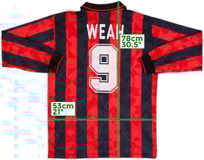1995-96 AC Milan Home L/S Shirt Weah #9 - 8/10 - (L)