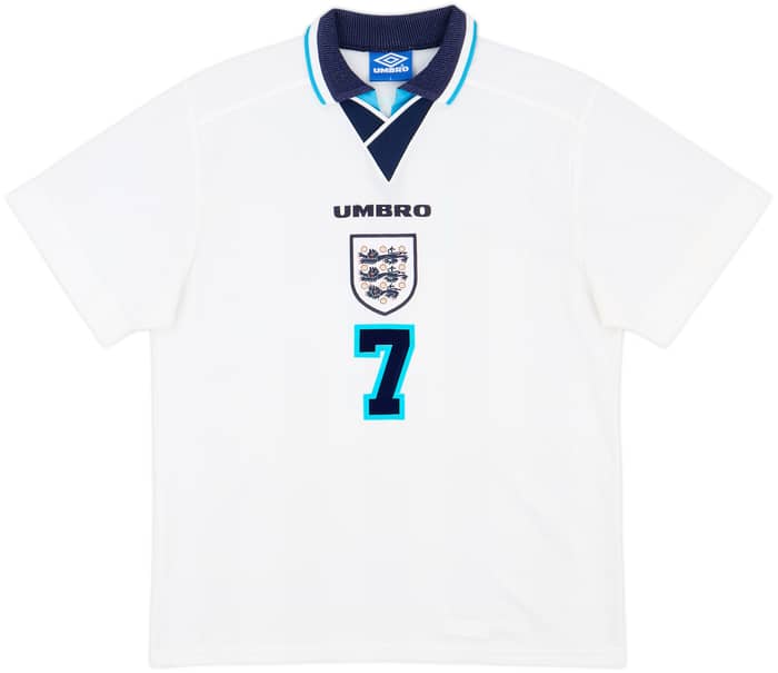 1995-97 England Home Shirt Beckham #7 - 8/10 - (L)