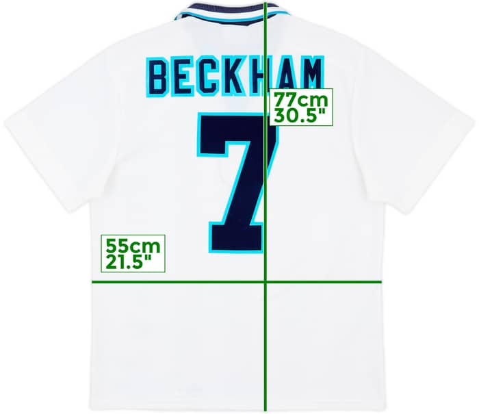 1995-97 England Home Shirt Beckham #7 - 8/10 - (L)
