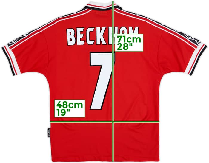 1998-00 Manchester United Home Shirt Beckham #7 - 8/10 - (Y)
