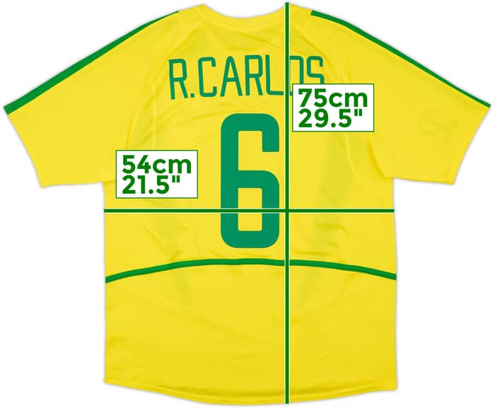2002-04 Brazil Home Shirt R.Carlos #6 - 7/10 - (L)