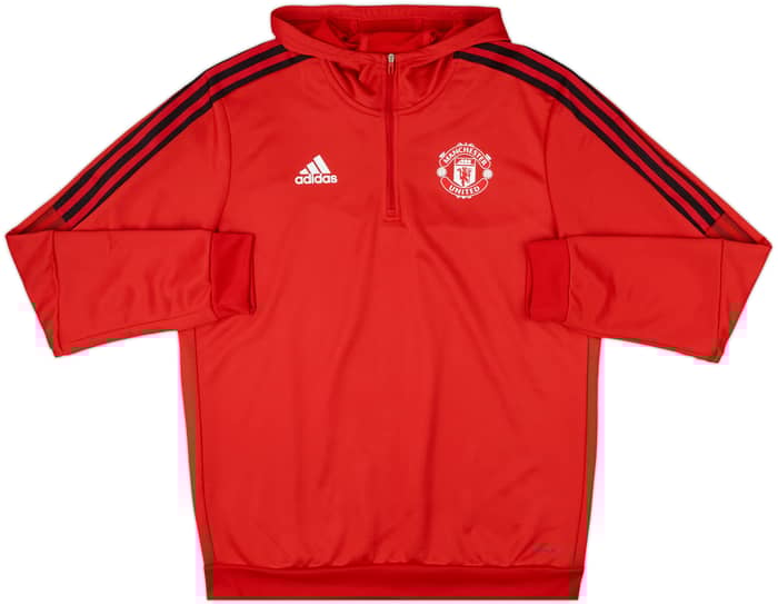 2022-23 Manchester United adidas 1/4 Zip Hooded Track Jacket - 9/10 - (L)