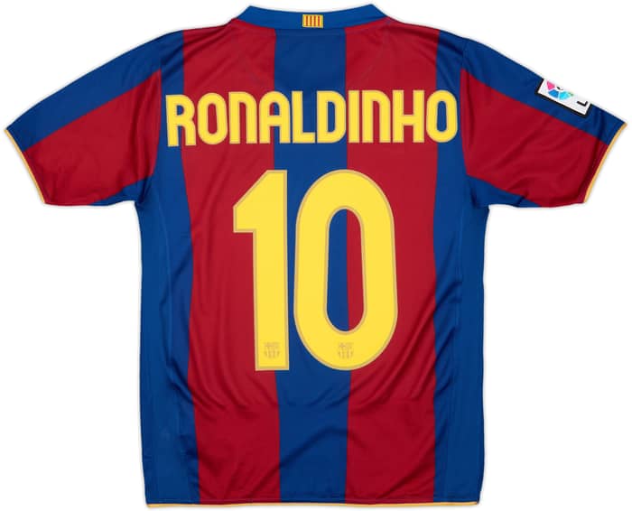 2007-08 Barcelona Home Shirt Ronaldinho #10 - 10/10 - (L.Boys)