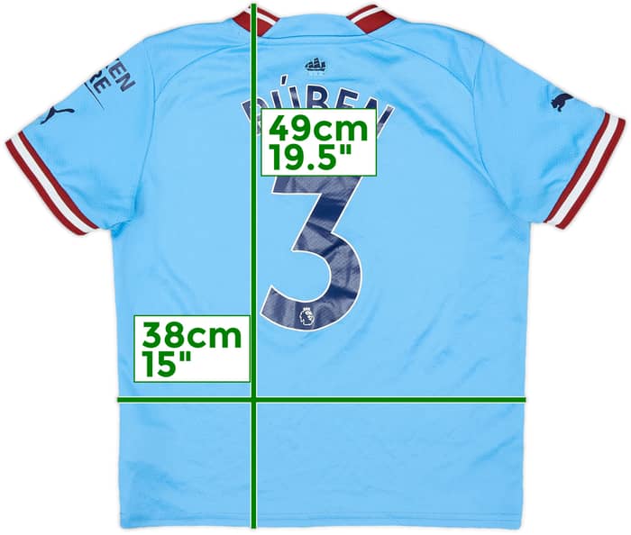 2022-23 Manchester City Home Shirt Ruben #3 - 9/10 - (S.Boys)