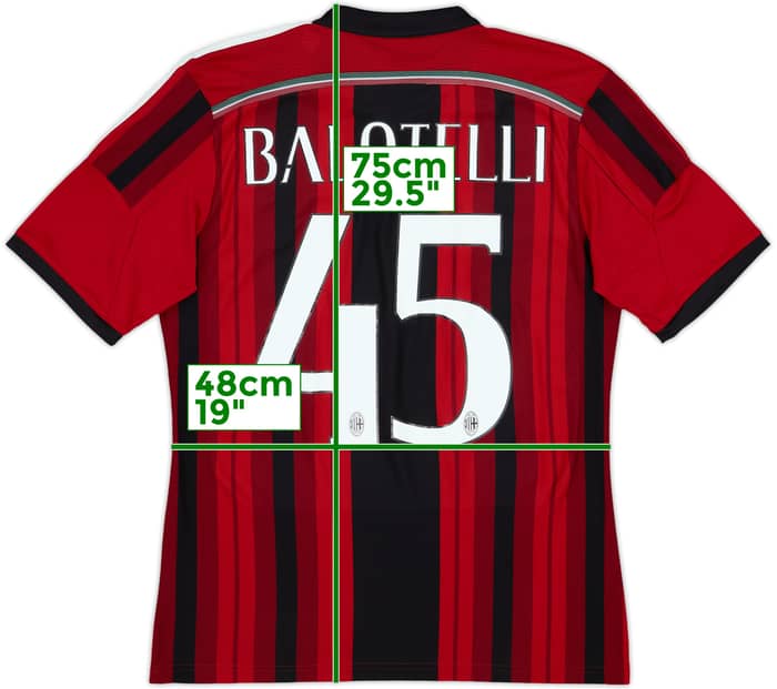 2014-15 AC Milan Home Shirt Balotelli #45 - 6/10 - (M)