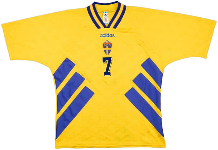 1994-96 Sweden Home Shirt Larsson #7 - 8/10 - (XL)