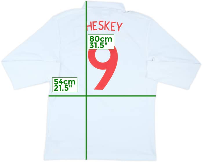 2009 England Match Issue Home L/S Shirt Heskey #9 (v Slovenia)