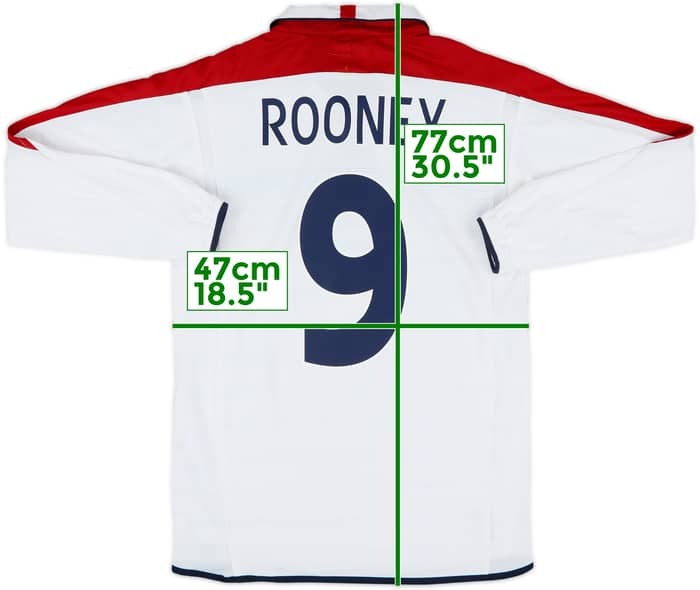 2003-05 England Home L/S Shirt Rooney #9 - 6/10 - (S)