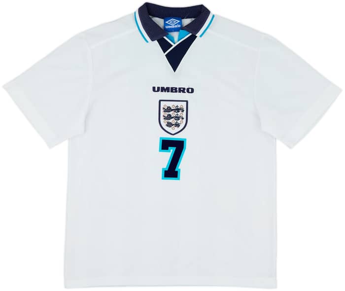 1995-97 England Home Shirt Beckham #7 - 8/10 - (L)