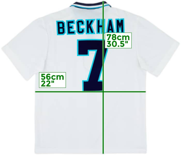 1995-97 England Home Shirt Beckham #7 - 8/10 - (L)