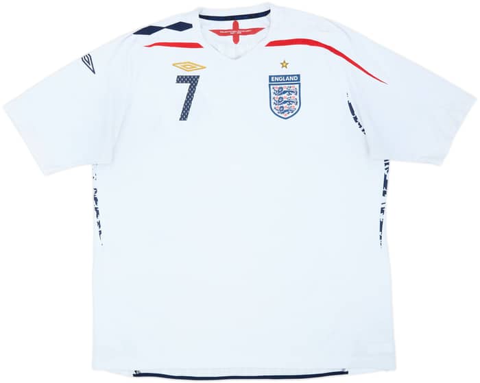 2007-09 England Home L/S Shirt Beckham #7 - 5/10 - (3XL)