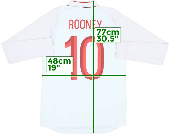2012-13 England Home L/S Shirt Rooney #10 - 8/10 - (S)