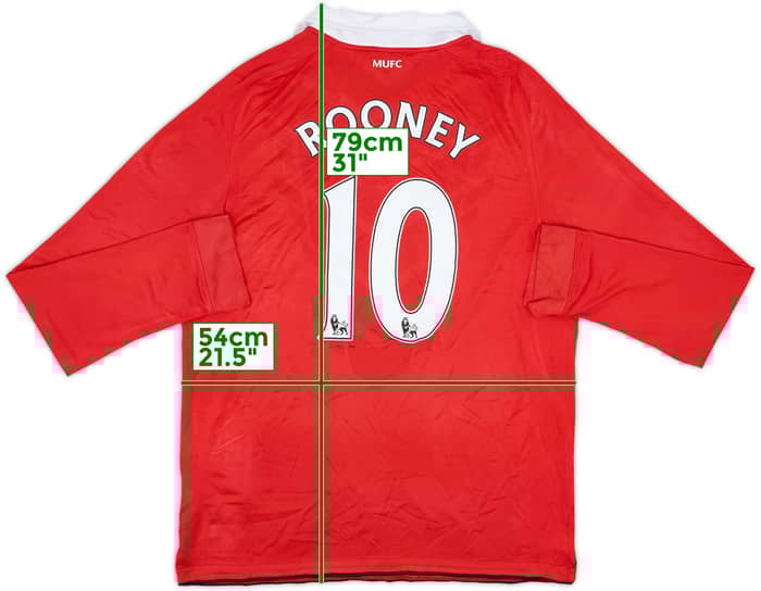 2010-11 Manchester United Home L/S Shirt Rooney #10 - 5/10 - (L)