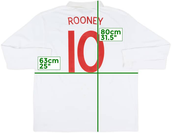 2009-10 England Home L/S Shirt Rooney #10 - 8/10 - (XXL)