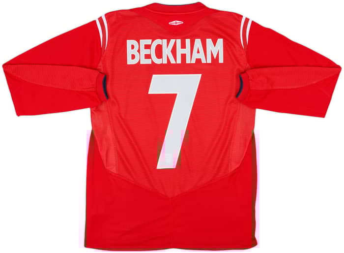 2004-06 England Away L/S Shirt Beckham #7 - 9/10 - (XL.Boys)