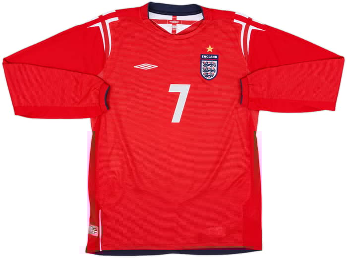 2004-06 England Away L/S Shirt Beckham #7 - 9/10 - (XL.Boys)