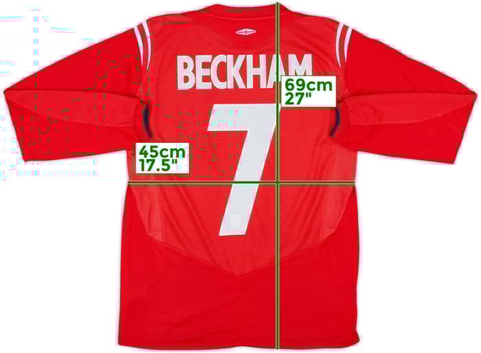 2004-06 England Away L/S Shirt Beckham #7 - 9/10 - (XL.Boys)