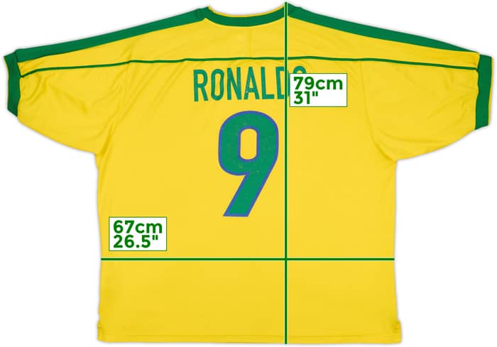 1998-00 Brazil Home Shirt Ronaldo #9 - 6/10 - (XXL)