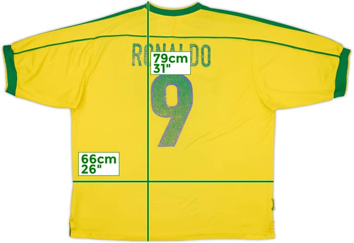 1998-00 Brazil Home Shirt Ronaldo #9 - 6/10 - (XXL)